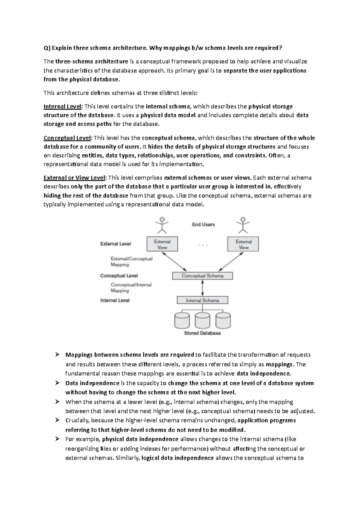 DBMS Module 1: Three Schema Architecture & Component Interactions - Studocu
