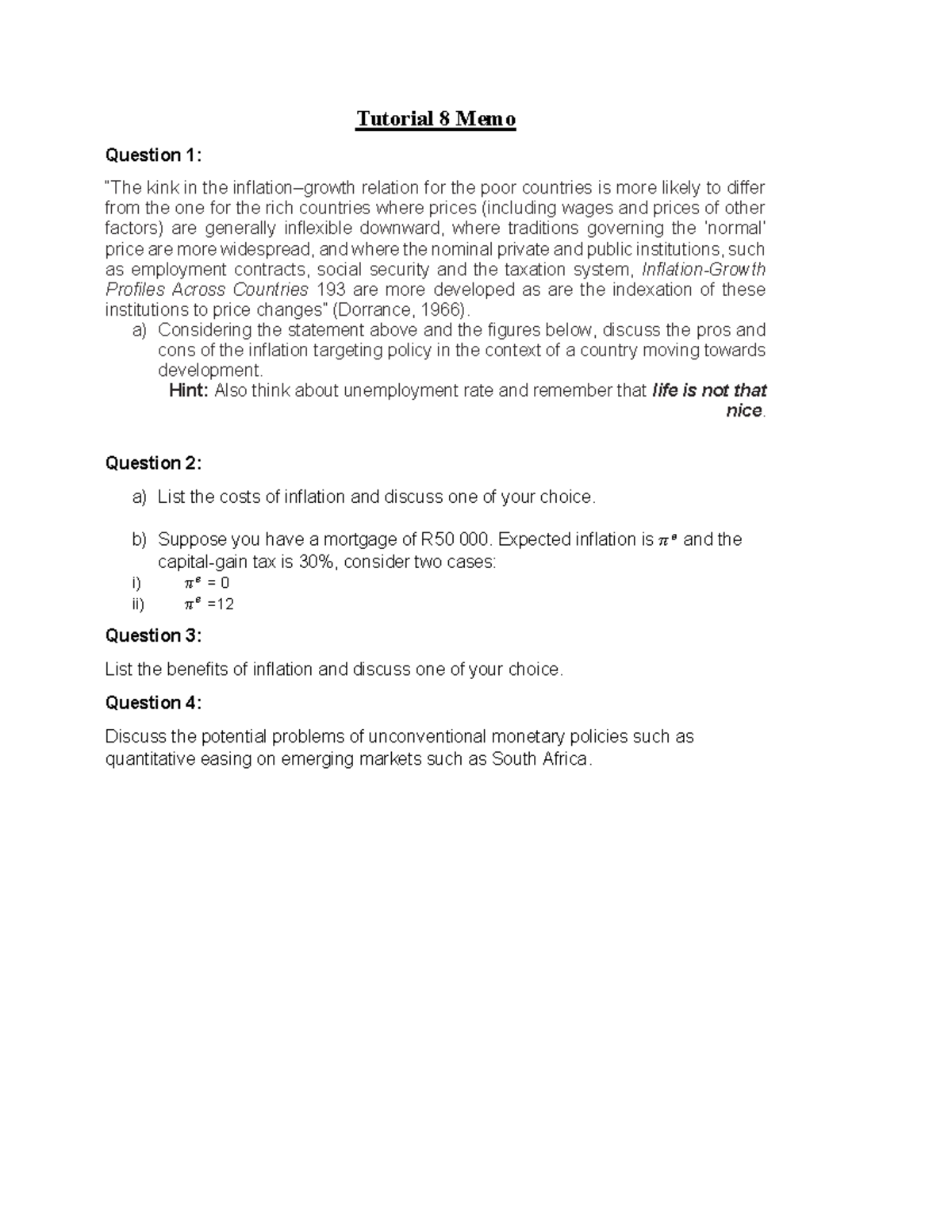 Tutorial 8: Inflation Targeting & Monetary Policy in Developing ...