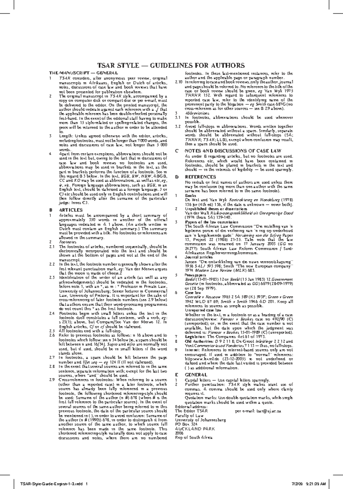 TSAR Referencing Guidelines for Authors and Manuscripts - Studocu