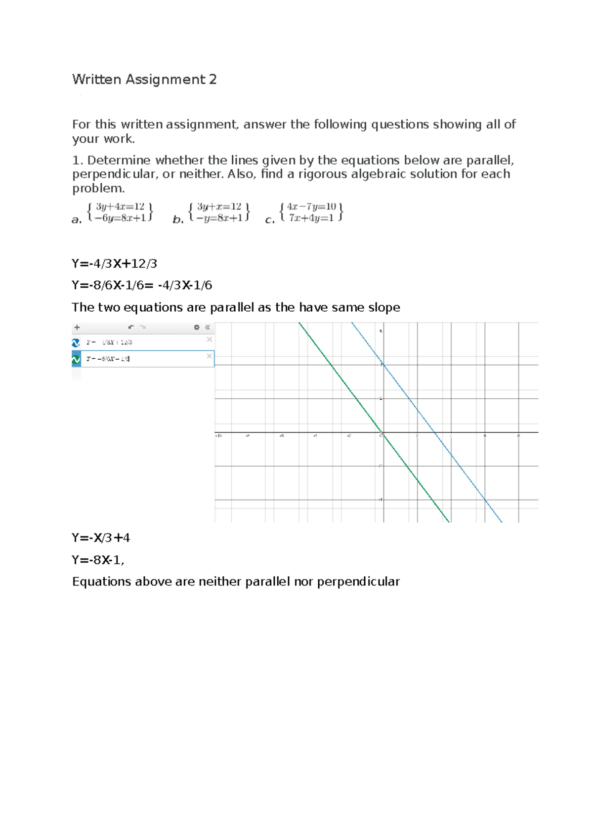 Unit 2 - Written Assignment: Analyzing Line Relationships and ...