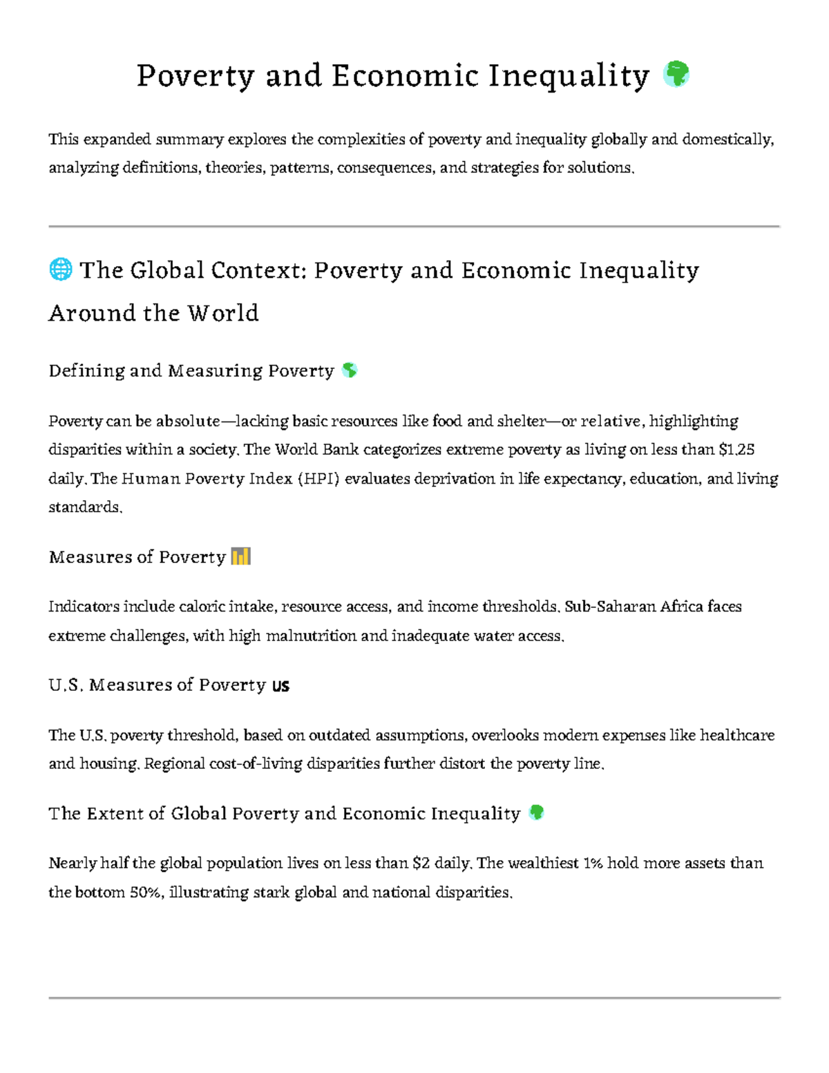 GS301 Poverty and Economic Inequality: Comprehensive Summary Analysis ...