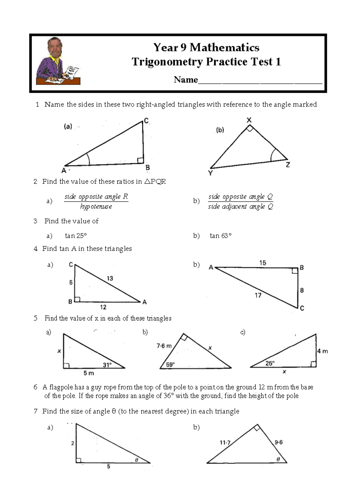 Year 9 Mathematics Trigonometry Practice Test 1 - Studocu