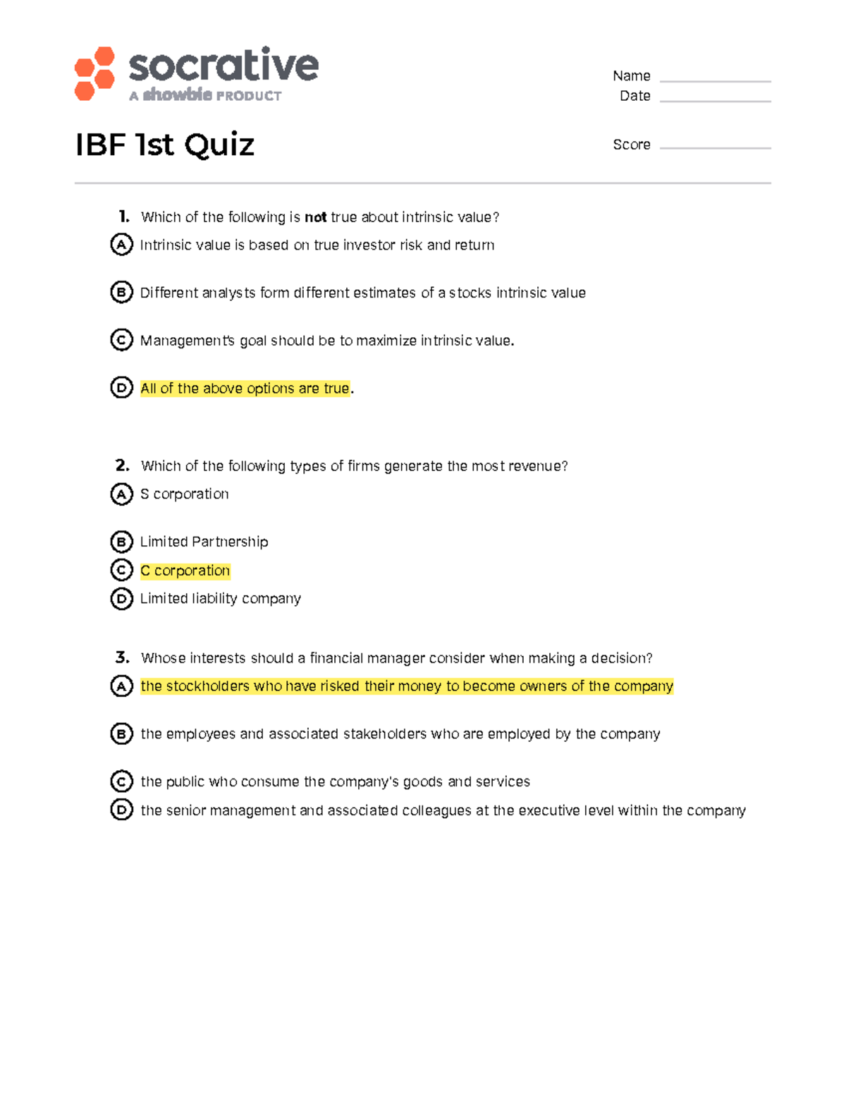 Quiz IBF 1st Quiz Practice Questions for Exam Success - Studocu