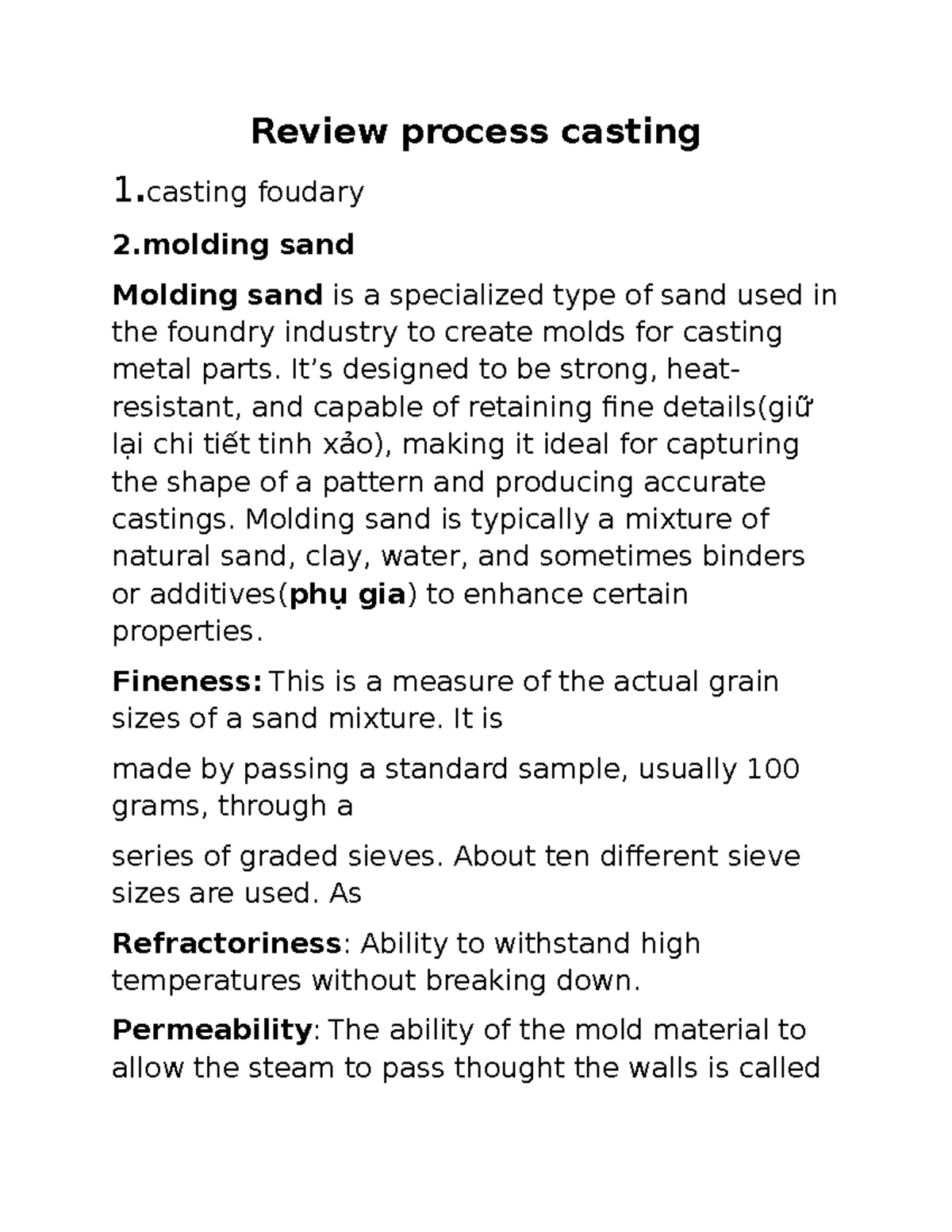 Sand casting - kỹ thuật - Review process casting 1 .casting foudary 2 ...