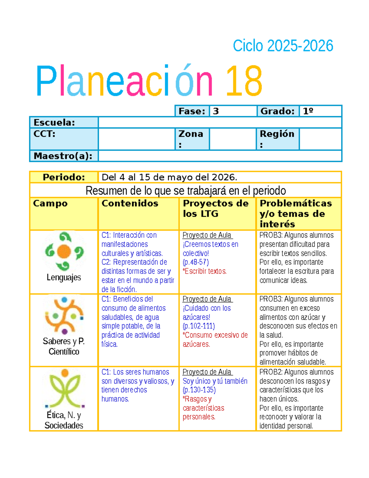 Planeación Didáctica 1° Grado: Proyectos de Aula (Mayo 2026) - Studocu
