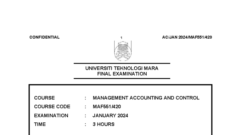 Q MAF551 - Final Exam Notes for Management Accounting and Control - Studocu