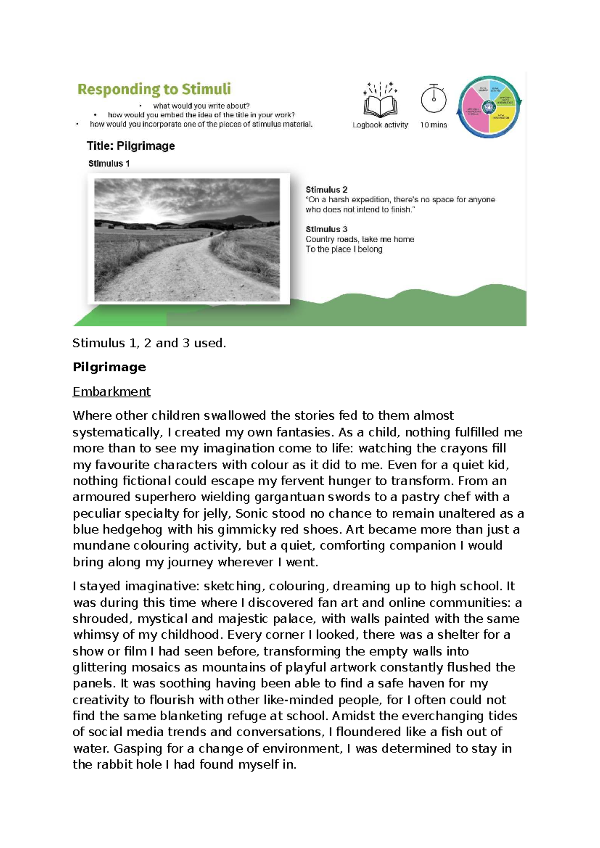 SECTION B Practice: Art Journey Reflections (7/10) - Studocu
