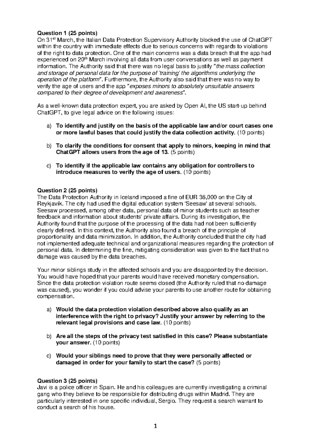 Re-sit 2022-2023 - Data Protection Law Exam Questions & Analysis ...