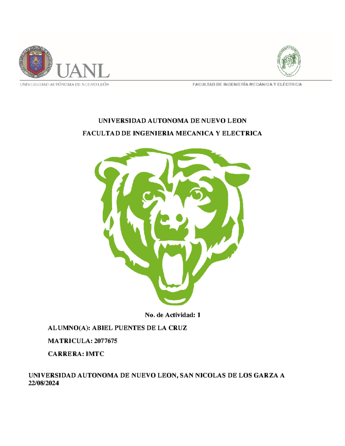 Actividad 1 Servicio Social 2077675 - UNIVERSIDAD AUTONOMA DE NUEVO ...