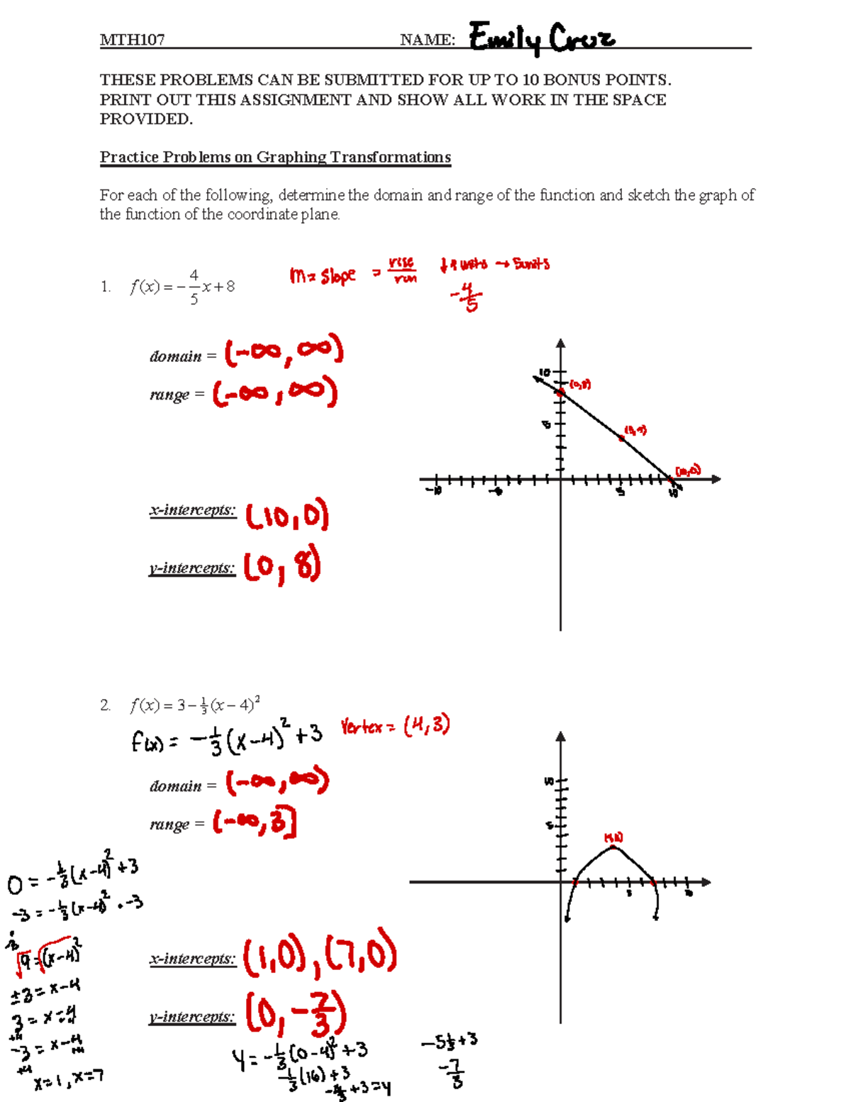 MTH107 Bonus - Graphing Transformations Practice Problems - Studocu