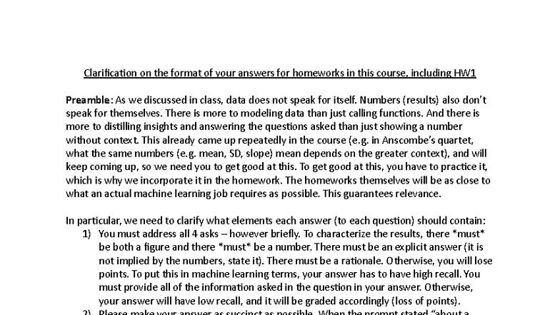 Homework Format Guide for Course: Clarity on Answering HW1 - Studocu
