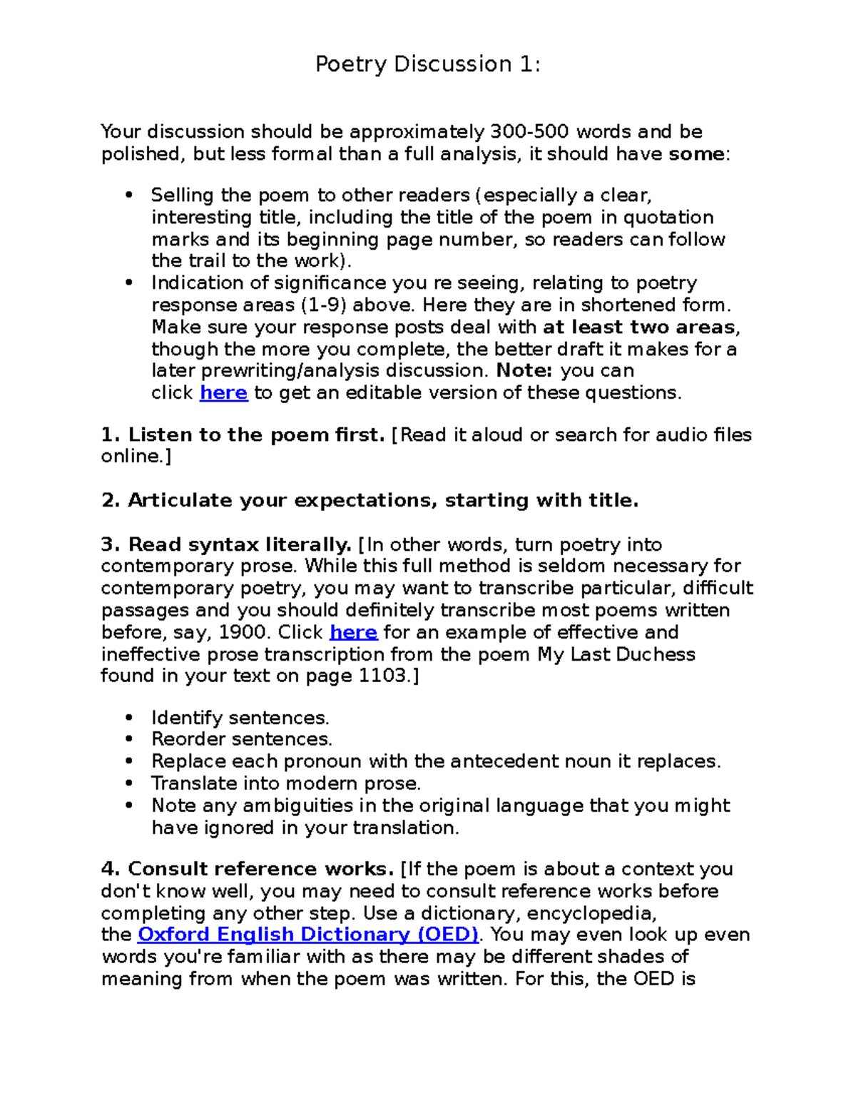Discussion 1 Poetry - Your discussion should be approximately 300-500 ...