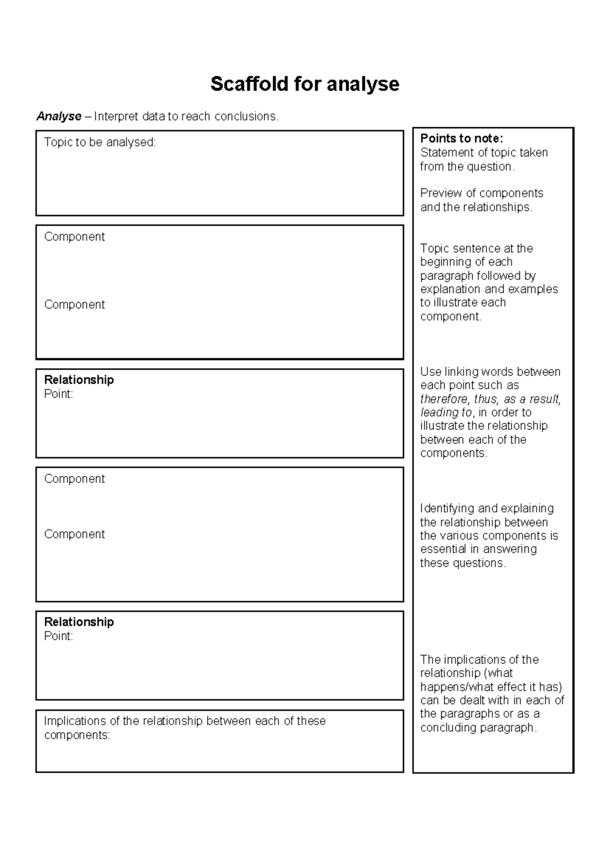 VCE Task Word Scaffold: Analyzing, Comparing, Discussing, and ...