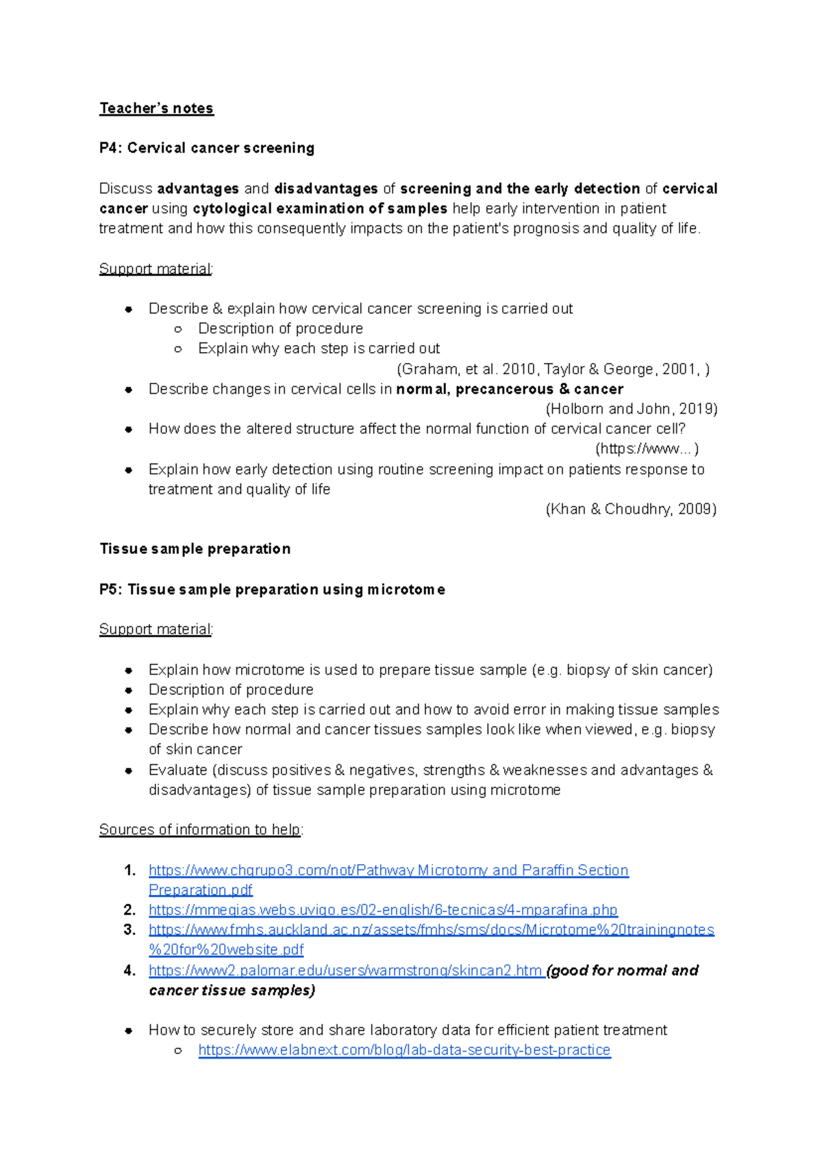 P4: Cervical Cancer Screening & Tissue Sample Prep Insights - Studocu