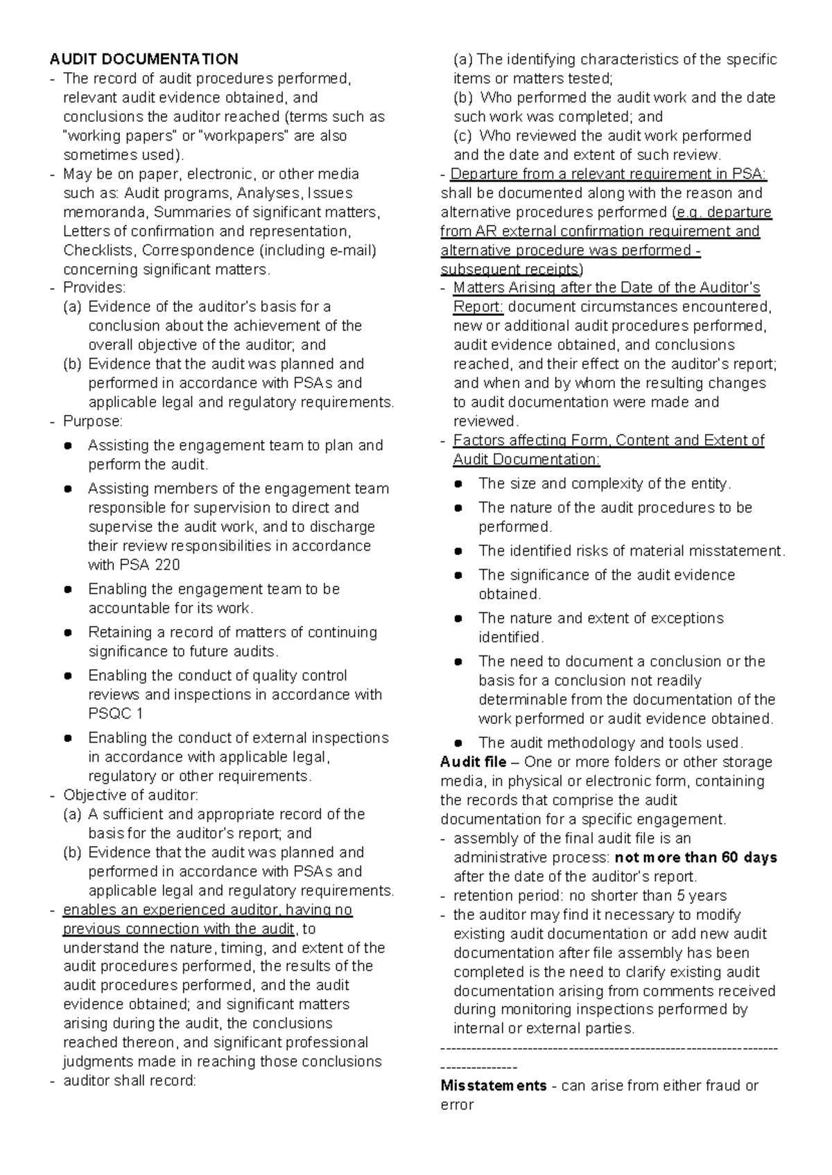 Prelims-Lesson-2: Essential Notes on Audit Documentation & Control ...