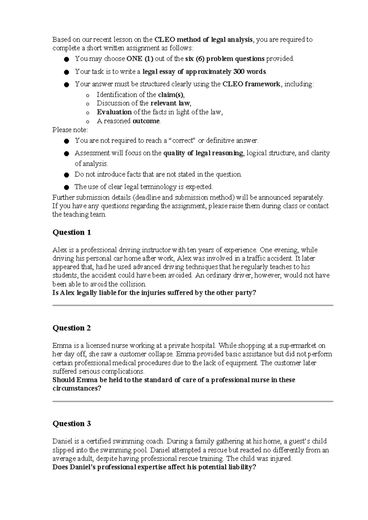 CLEO Method Legal Analysis Assignment - Jsjek - Studocu