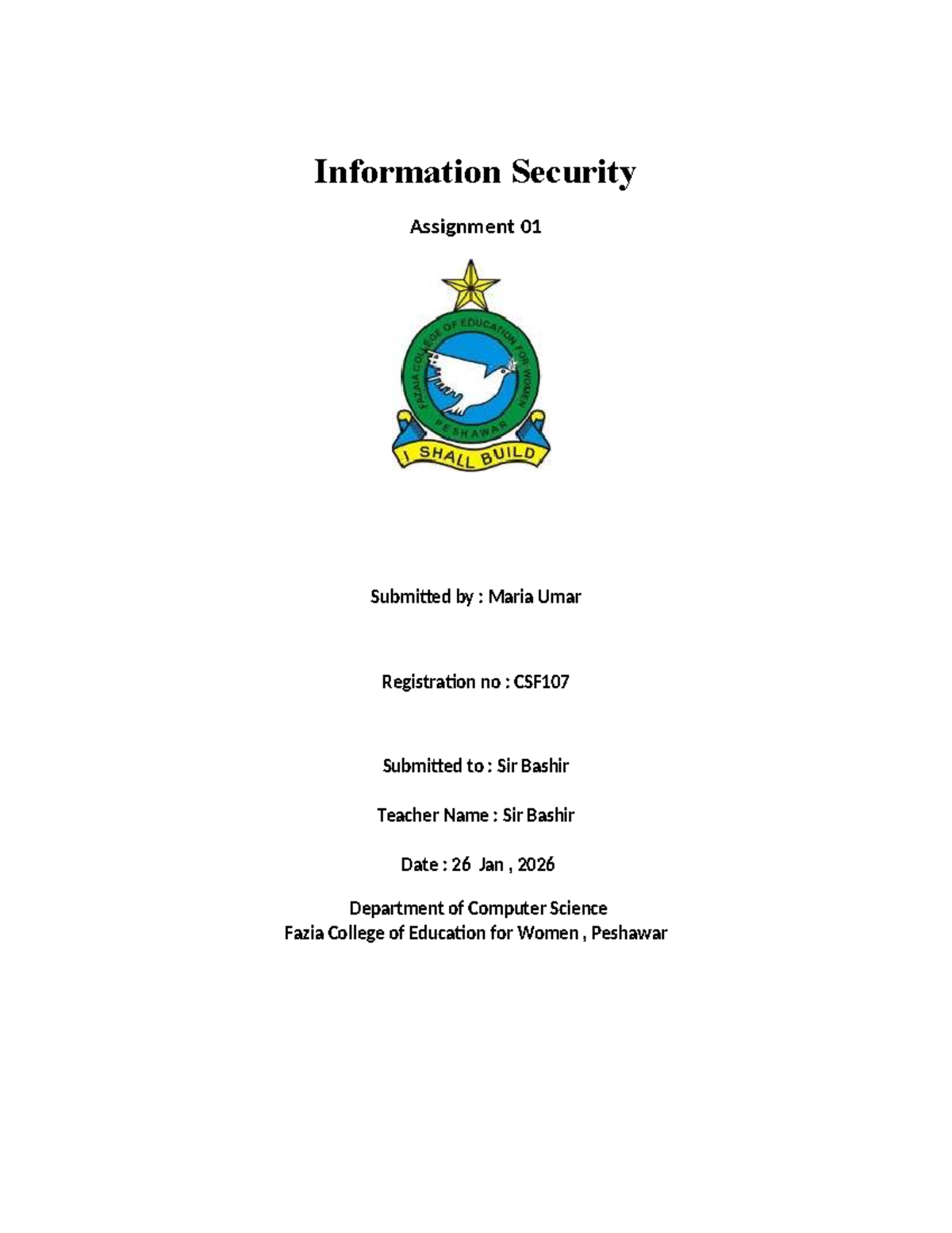 Information Security Assignment 01: Asset & Threat Analysis - Studocu