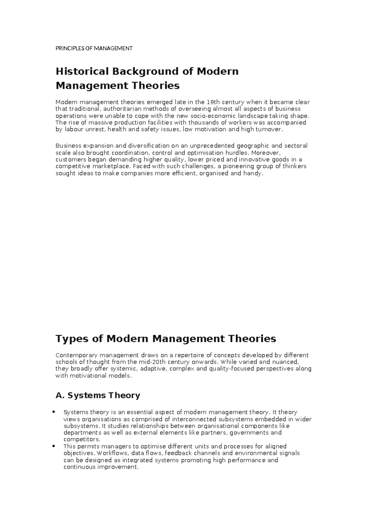 POM - Lecture Notes on Modern Management Theories and Principles - Studocu