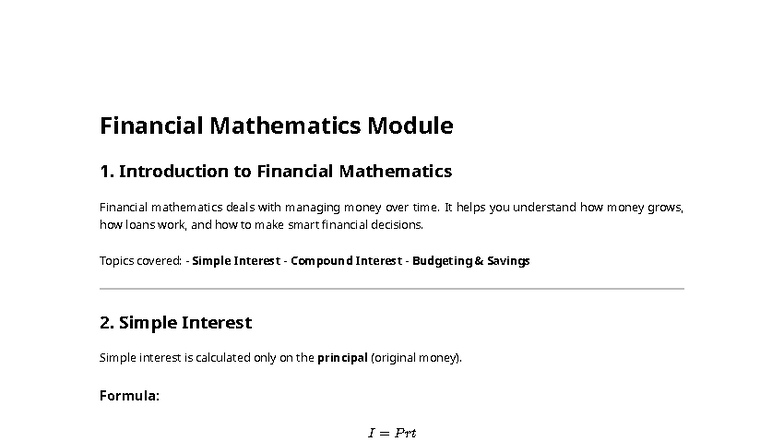 Financial Mathematics Module 1: Intro to Money Management Concepts ...
