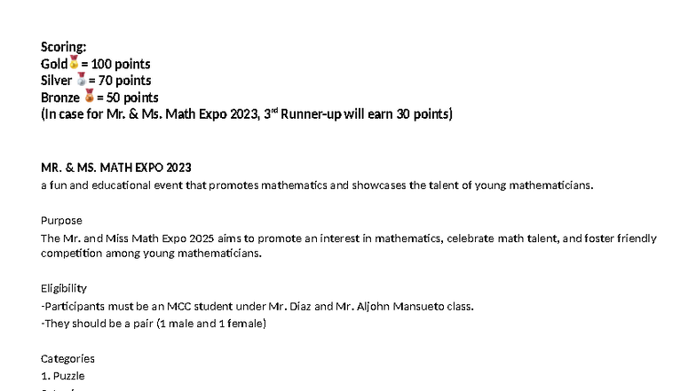 MATH EXPO 2023: Guidelines and Mechanics for Participation - Studocu
