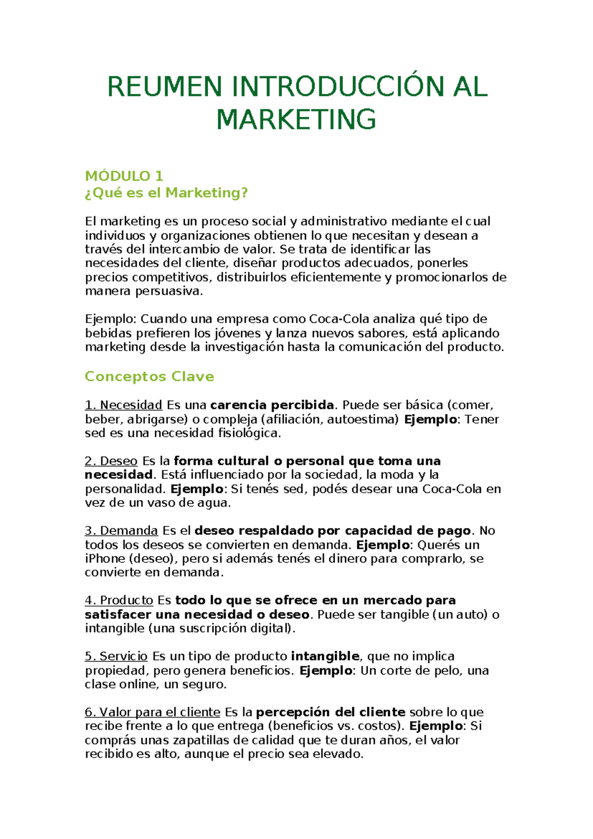 Resumen Módulo 1: Introducción al Marketing (MKT101) - Studocu