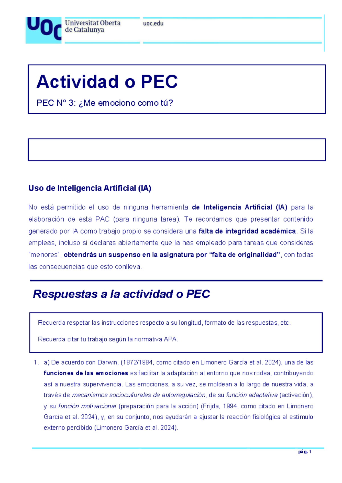 Ps Percepción y Emoción - PEC 3: Uso de IA y Respuestas Emocionales ...