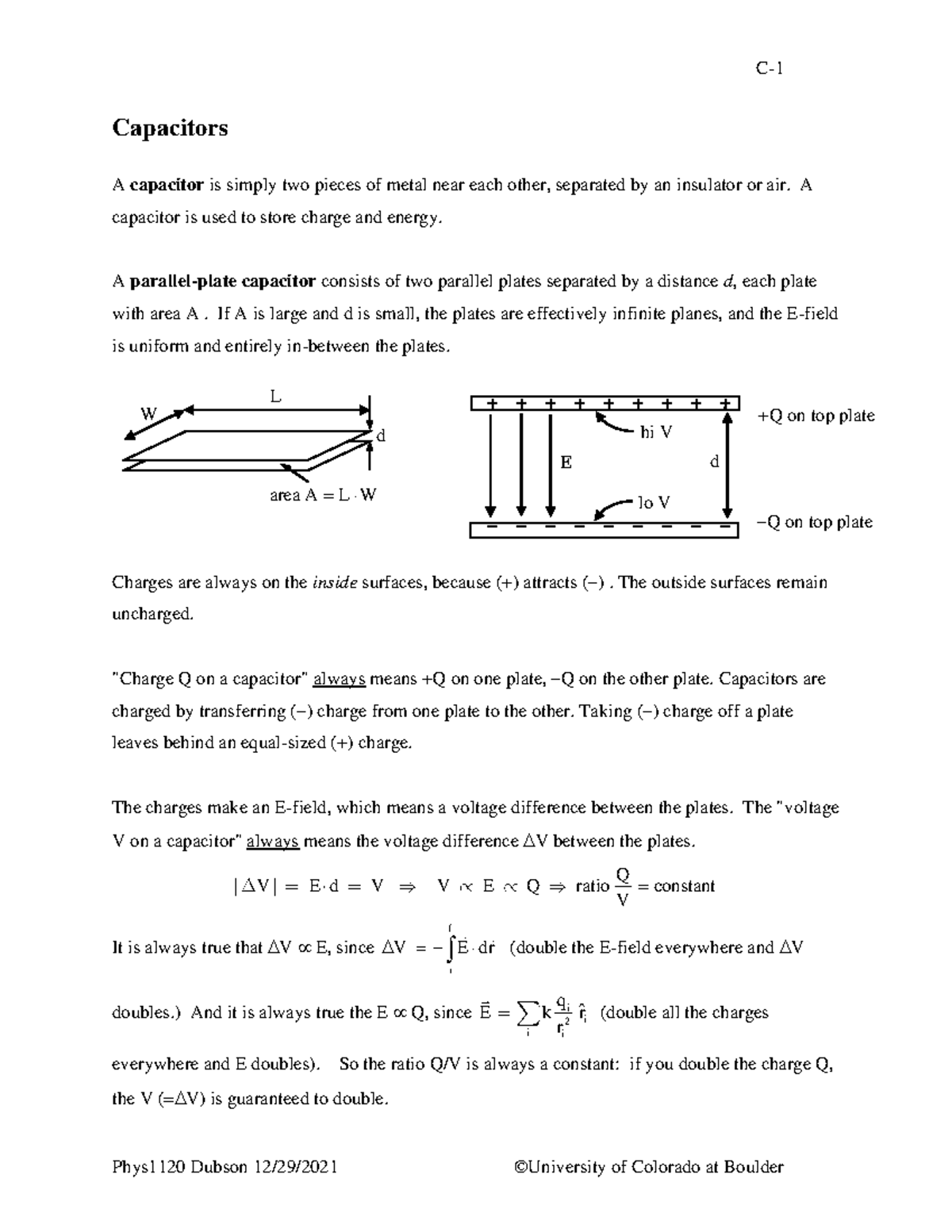 Phys1120 Capacitors - Lecture Notes on Capacitance and Energy - Studocu