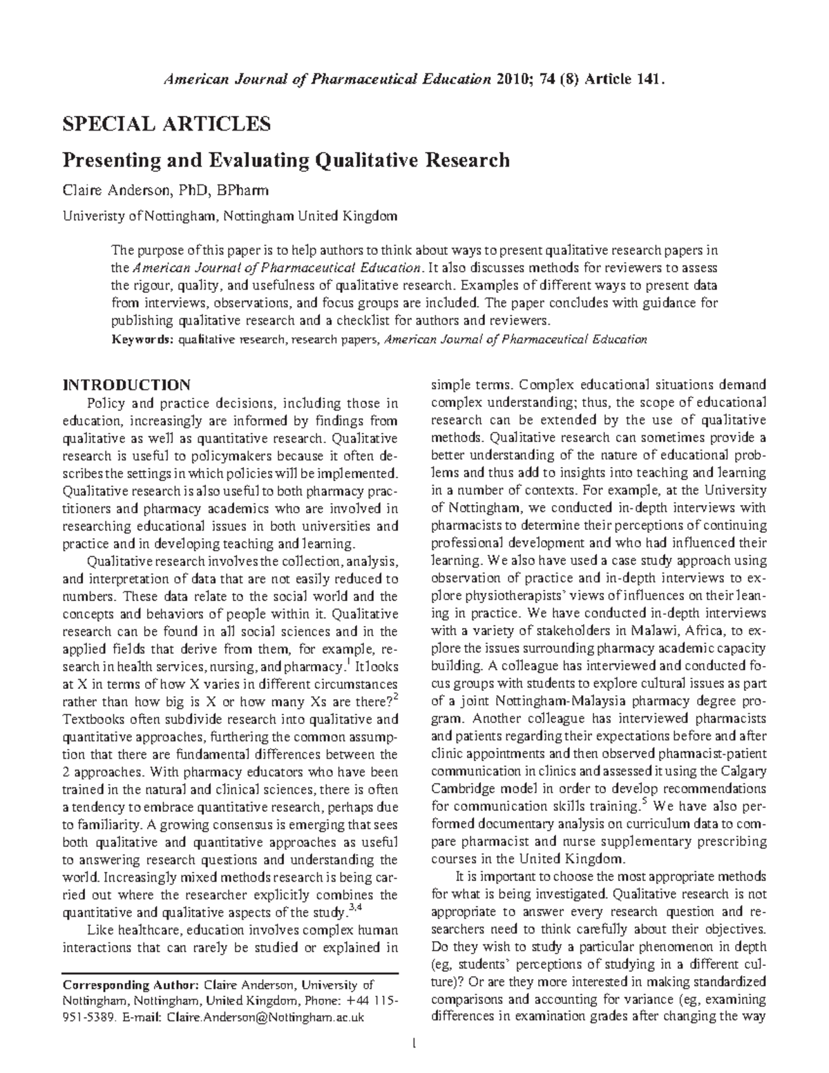 CHS 302 - Topic 2 - Presenting & Evaluating Qualitative Research - Studocu
