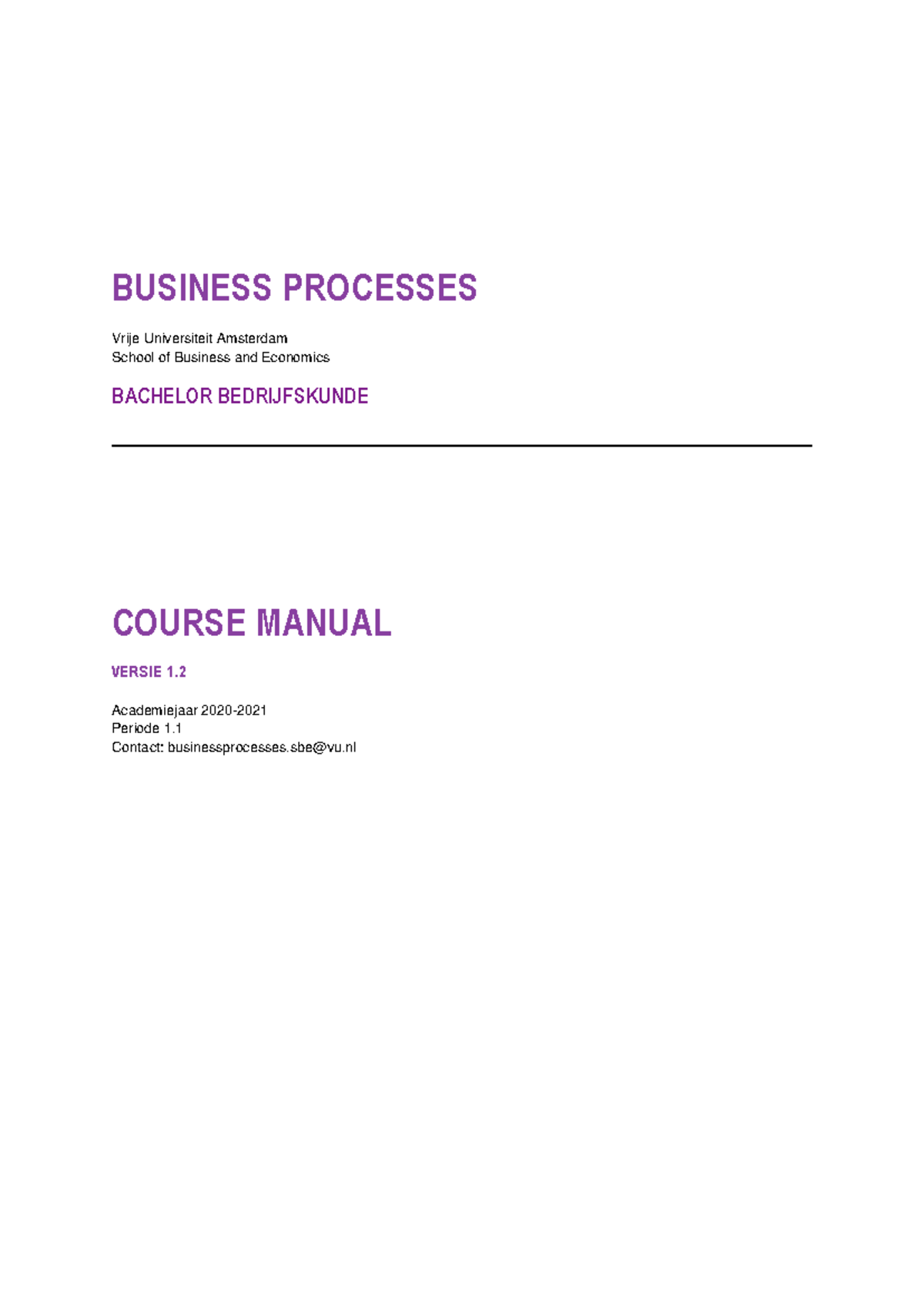SBE Course Manual: Business Processes for Bachelor 2020-2021 v1 ...