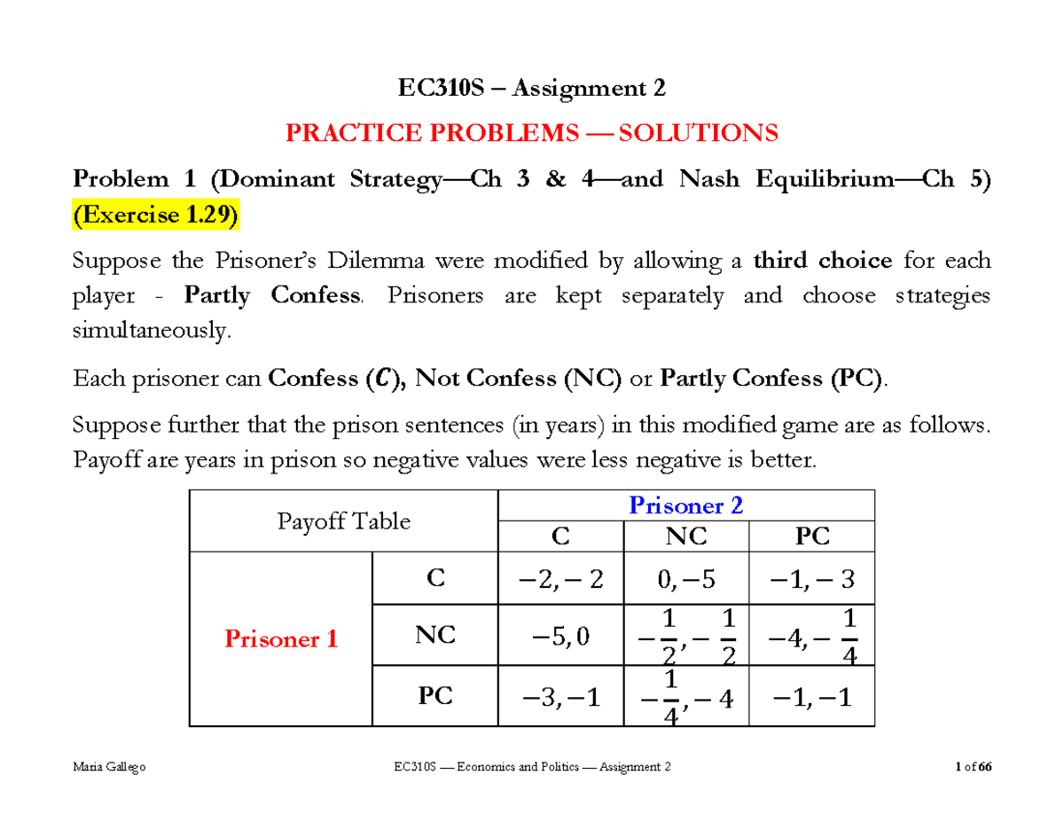 EC310S Assignment 2 Solutions: Practice Problems & Nash Equilibria ...