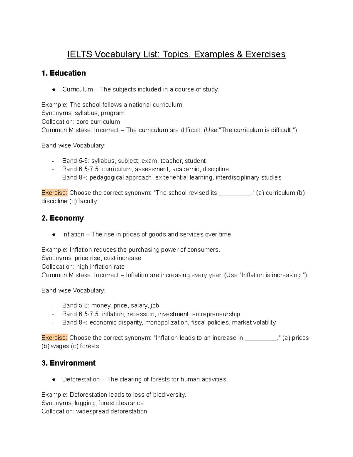 IELTS Vocabulary Guide: Topics & Examples for Study - Studocu