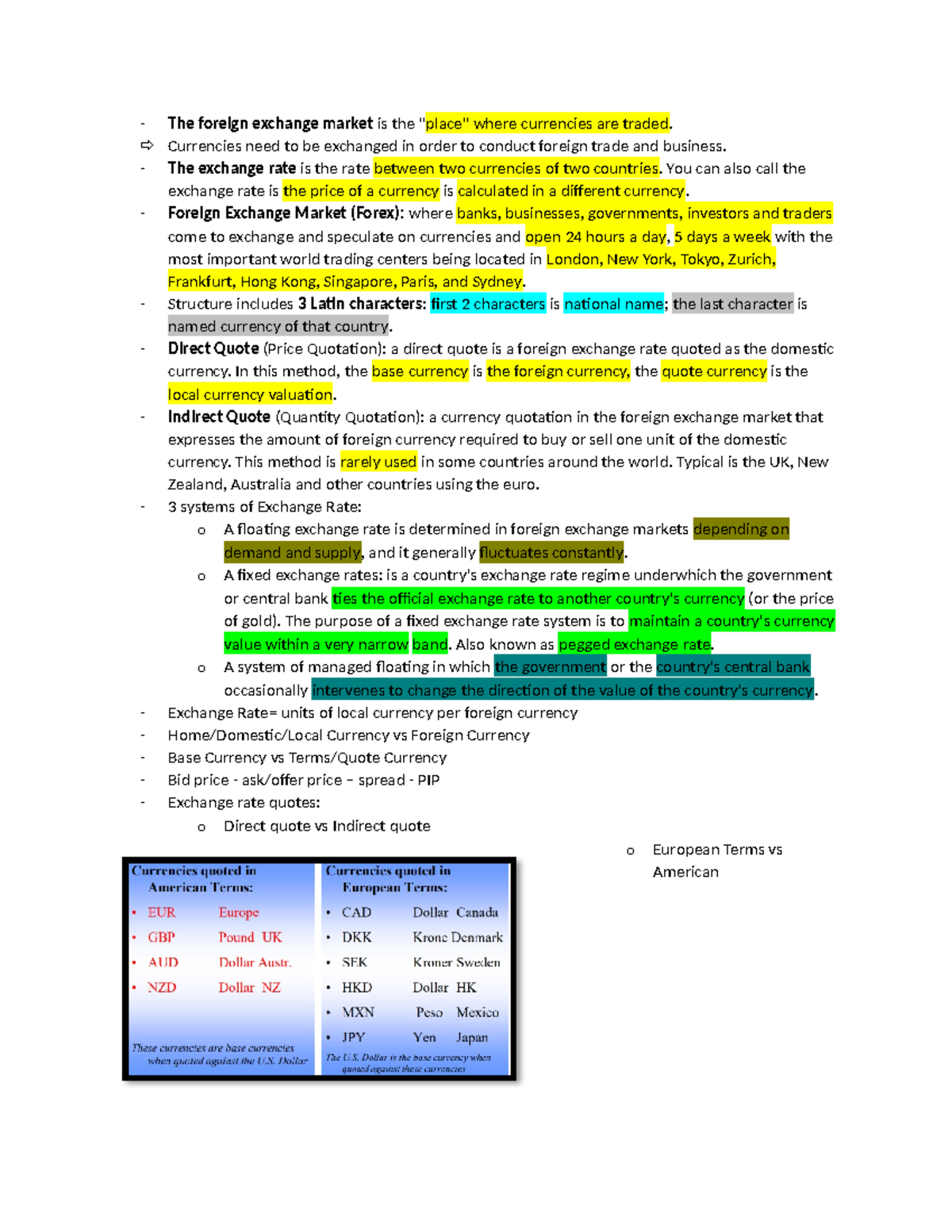 Forex Market Overview: Key Concepts and Exchange Rate Systems - Studocu