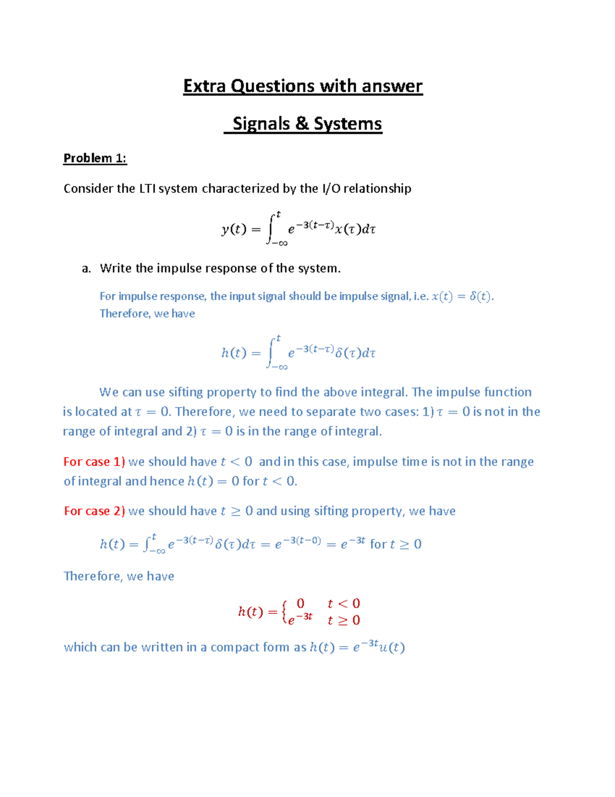 Signals & Systems Tutorial Answers for Lectures 2-5 - Studocu