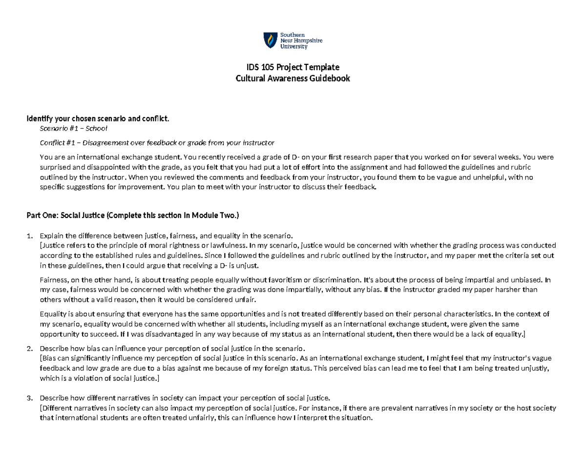 Cultural Awareness Guidebook - IDS 105 Project Template Overview - Studocu