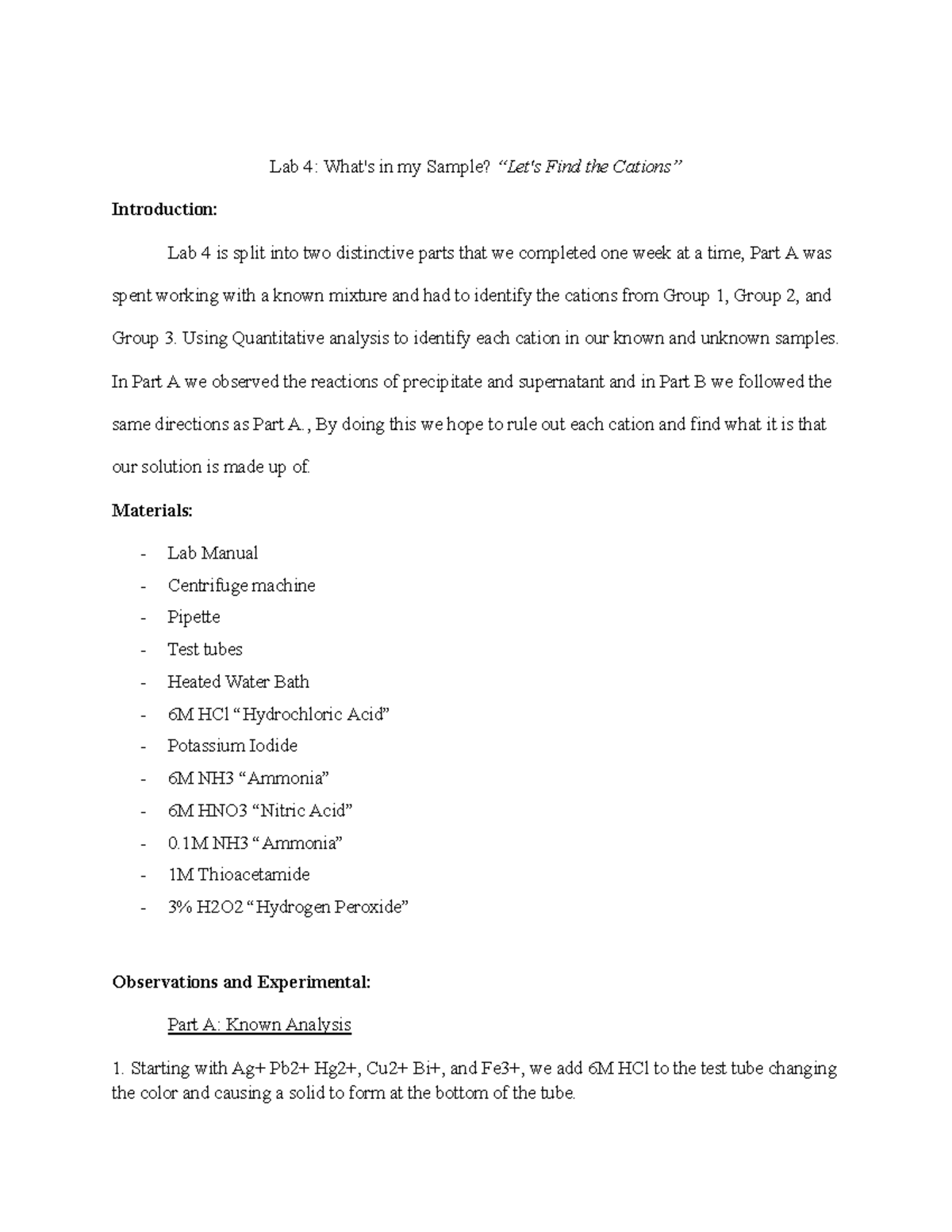 Chem 106 Lab 4: Cation Identification in Known and Unknown Mixtures ...