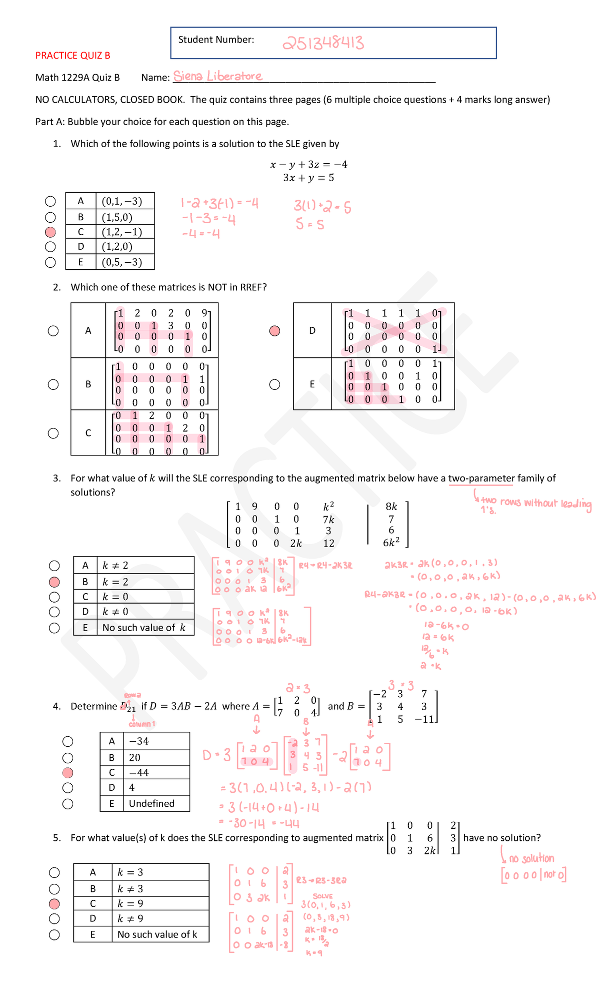 Math 1229A Practice Quiz B - Solutions & Long Answer Guide - Studocu