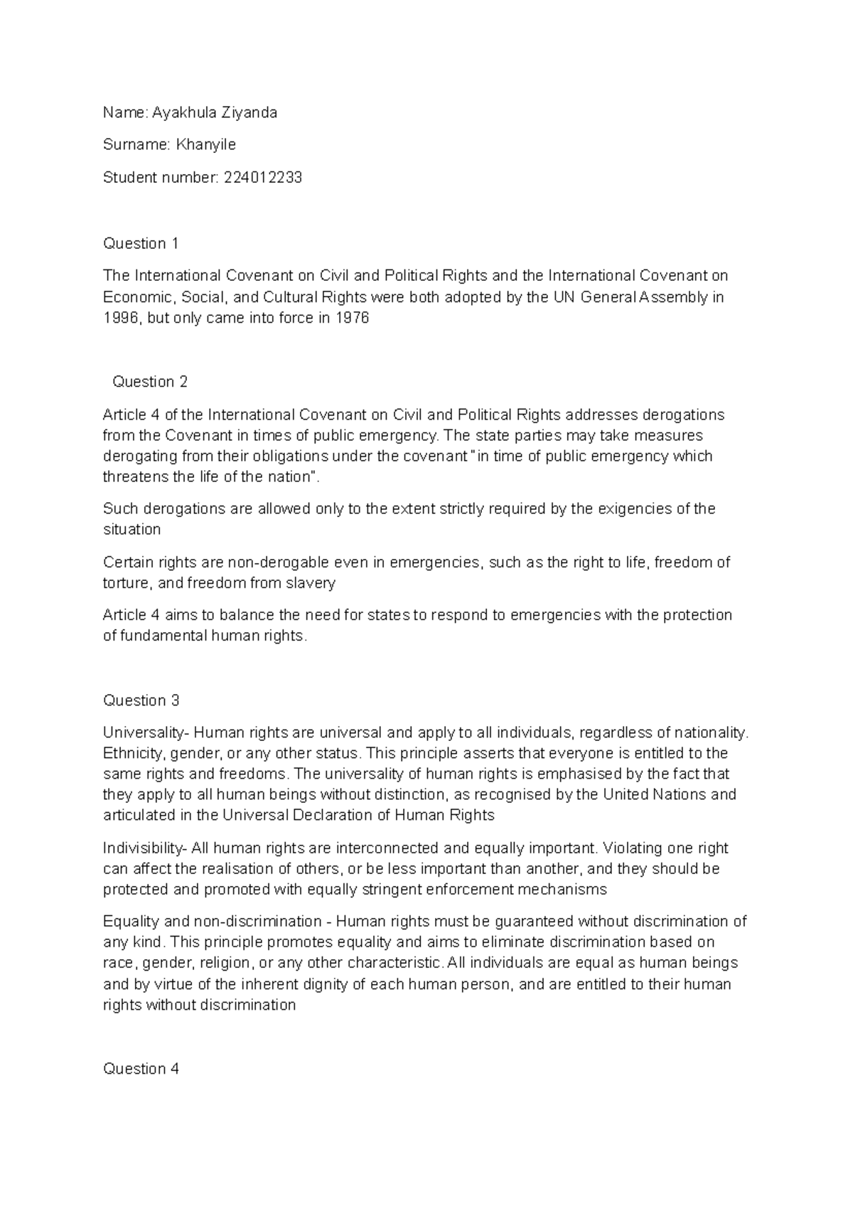 Human Rights Task 1 - Practice Questions and Answers - Studocu