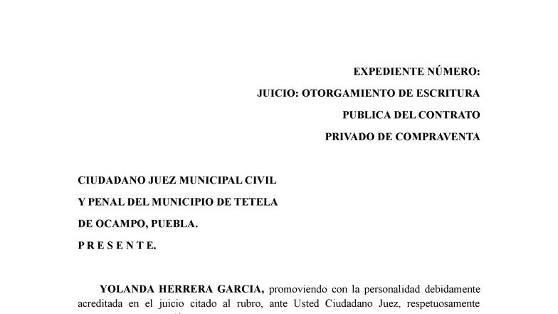 Escrito Resumen: Juicio de Otorgamiento de Escritura Pública - Studocu