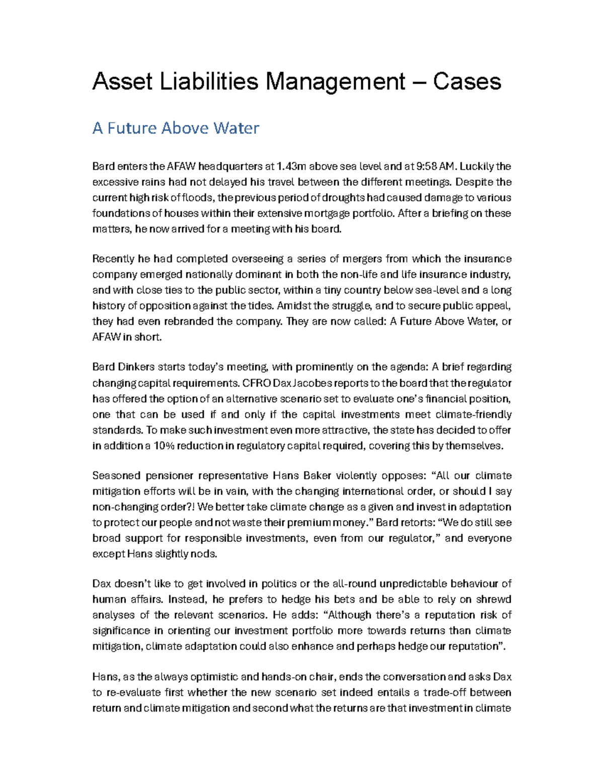 AFAW Case Study: Asset Liabilities Management Strategies - Studeersnel
