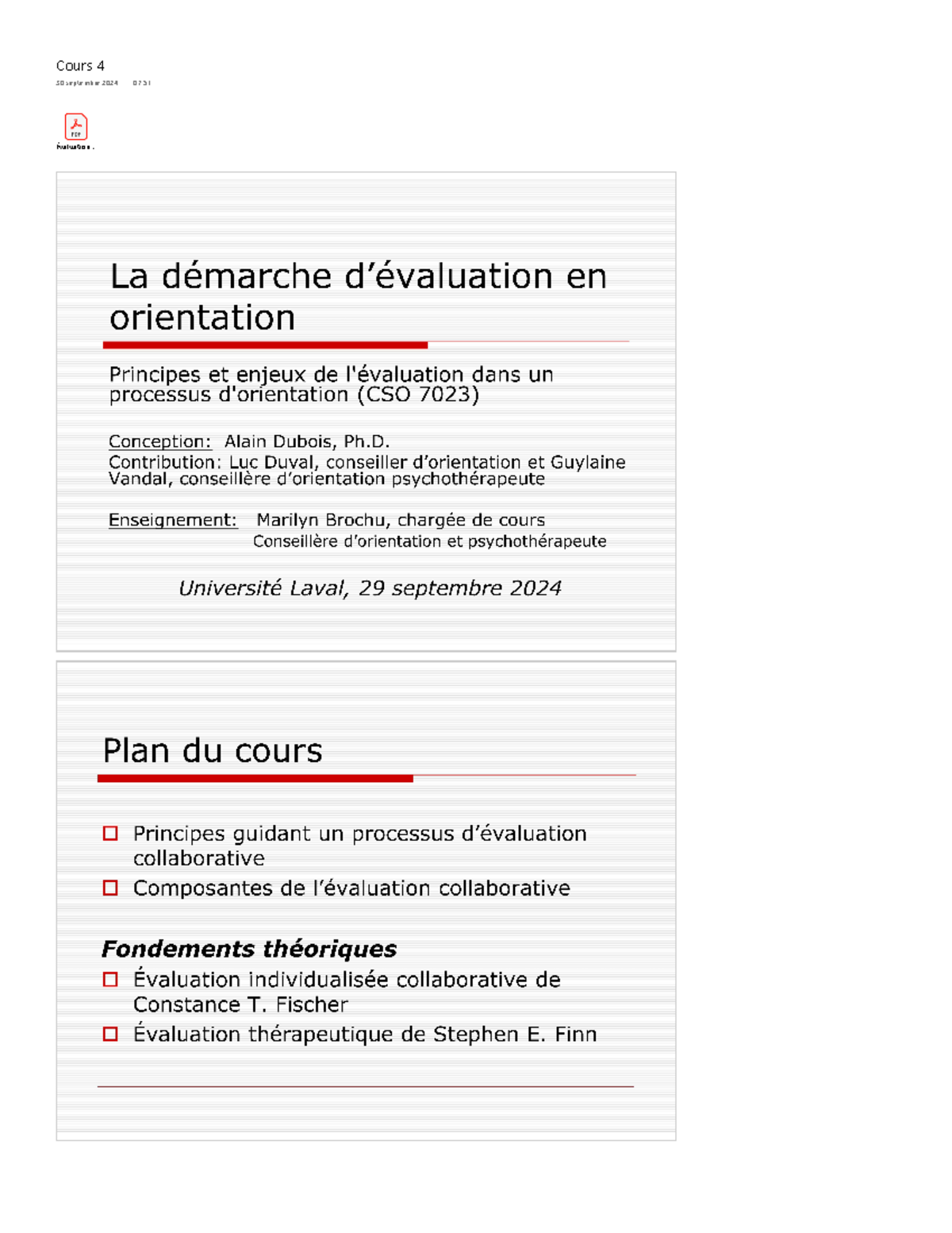 Notes du cours 4 - Évaluation... Cours 4 30 septembre 2024 07: Donne de ...