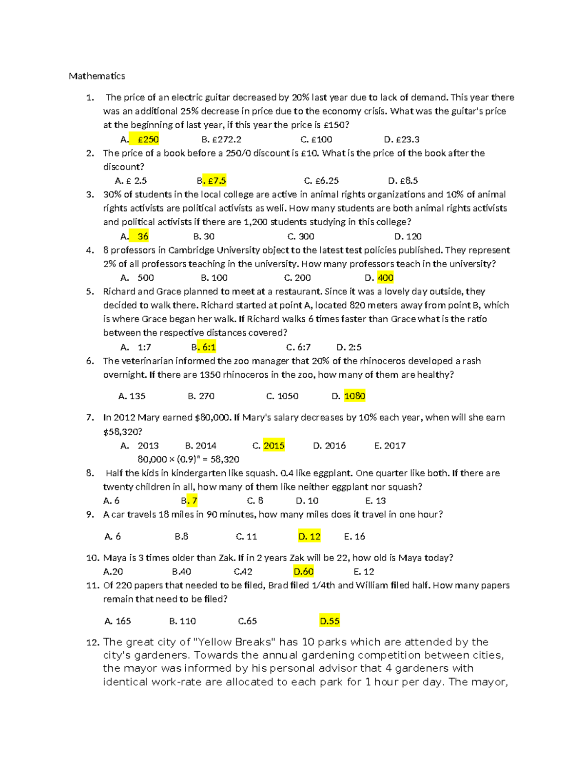 Mathematics 1: Practice Questions for Aviation Interview Prep - Studocu