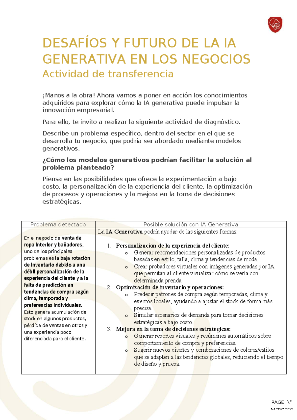 Desafíos y Futuro de la IA Generativa en Negocios: Actividad de ...