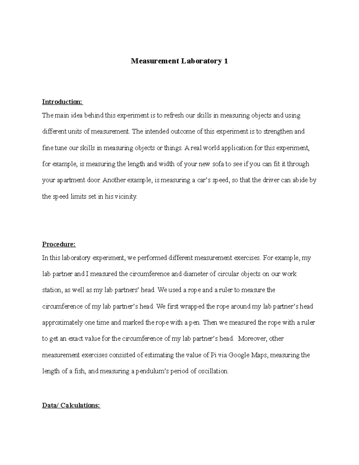 Measurement Lab #1: Skills in Object Measurement and Analysis - Studocu