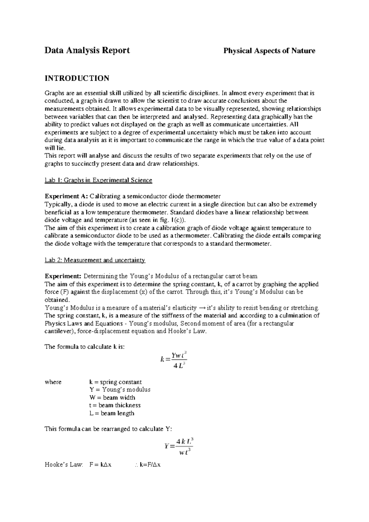 Data analysis report HD - Data Analysis Report Physical Aspects of ...