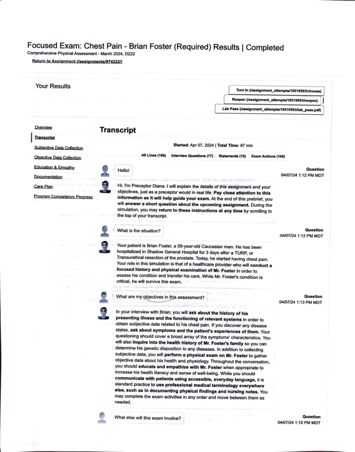 Focused Exam Case Study: Chest Pain Assessment of Brian