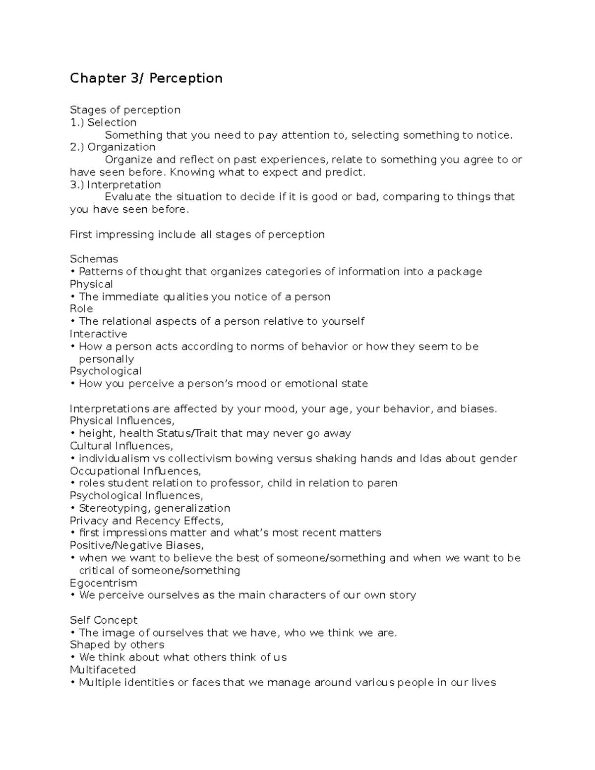 Chapter 3 - Perception and Its Influences on Self-Concept - Studocu