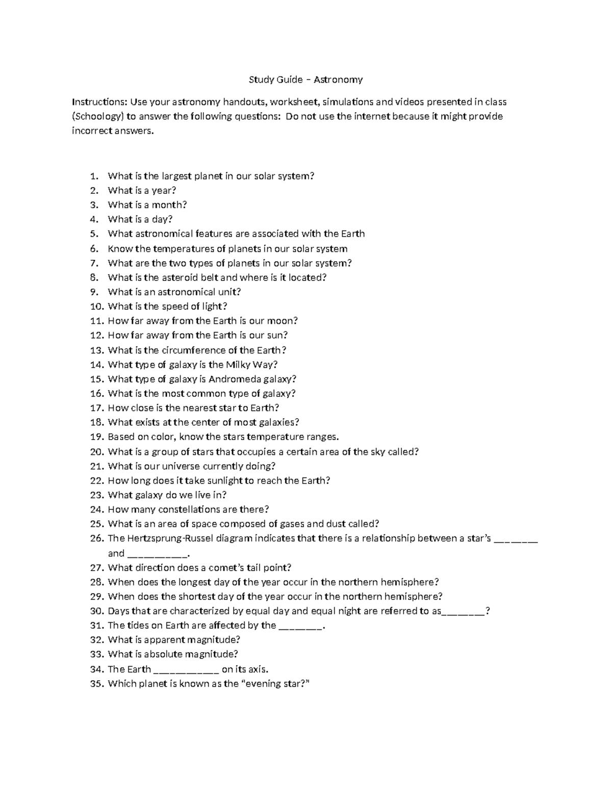 Astronomy 101: First Study Guide for Exam Preparation - Studocu