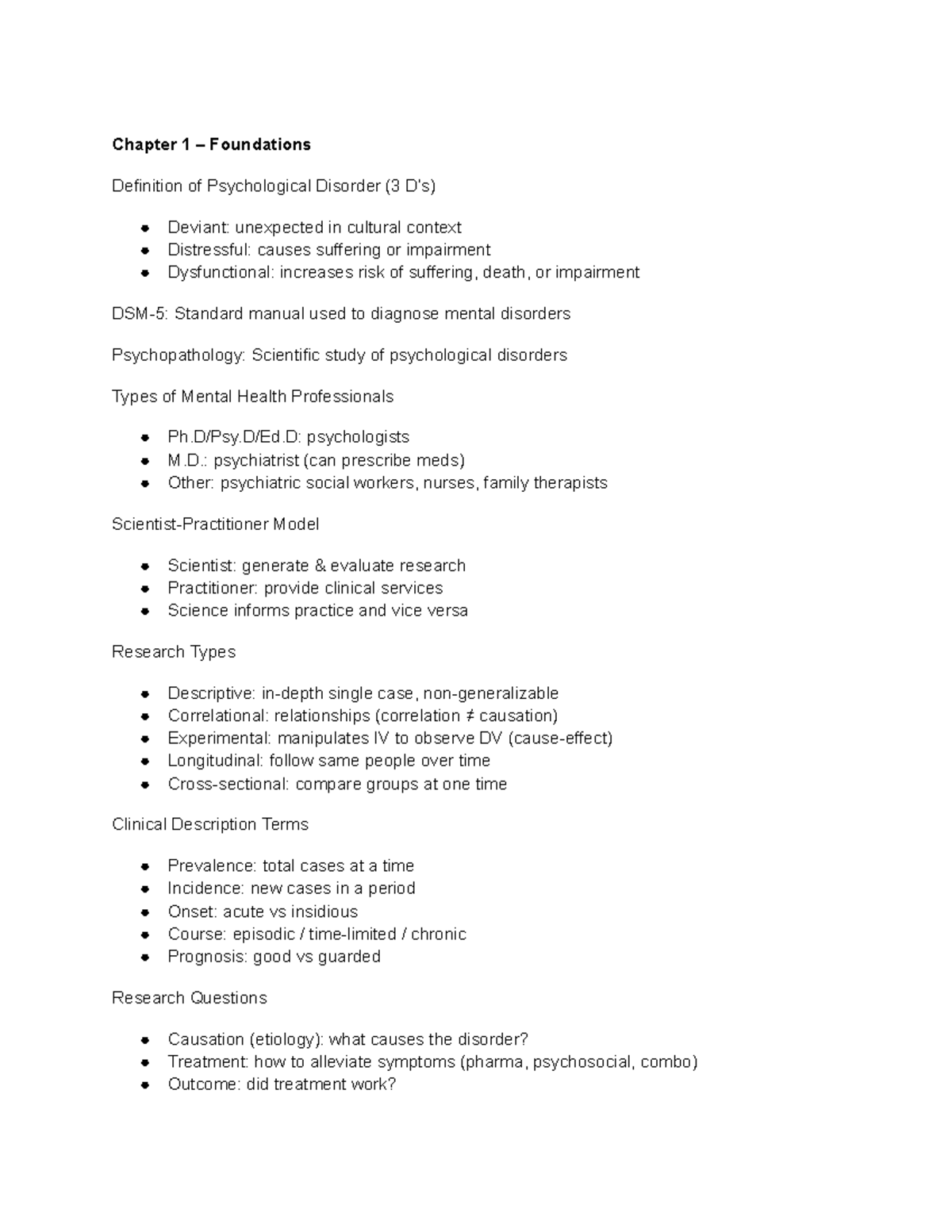 Abnormal Psychology (PSY 101) Exam 1 Study Guide: Key Theories ...