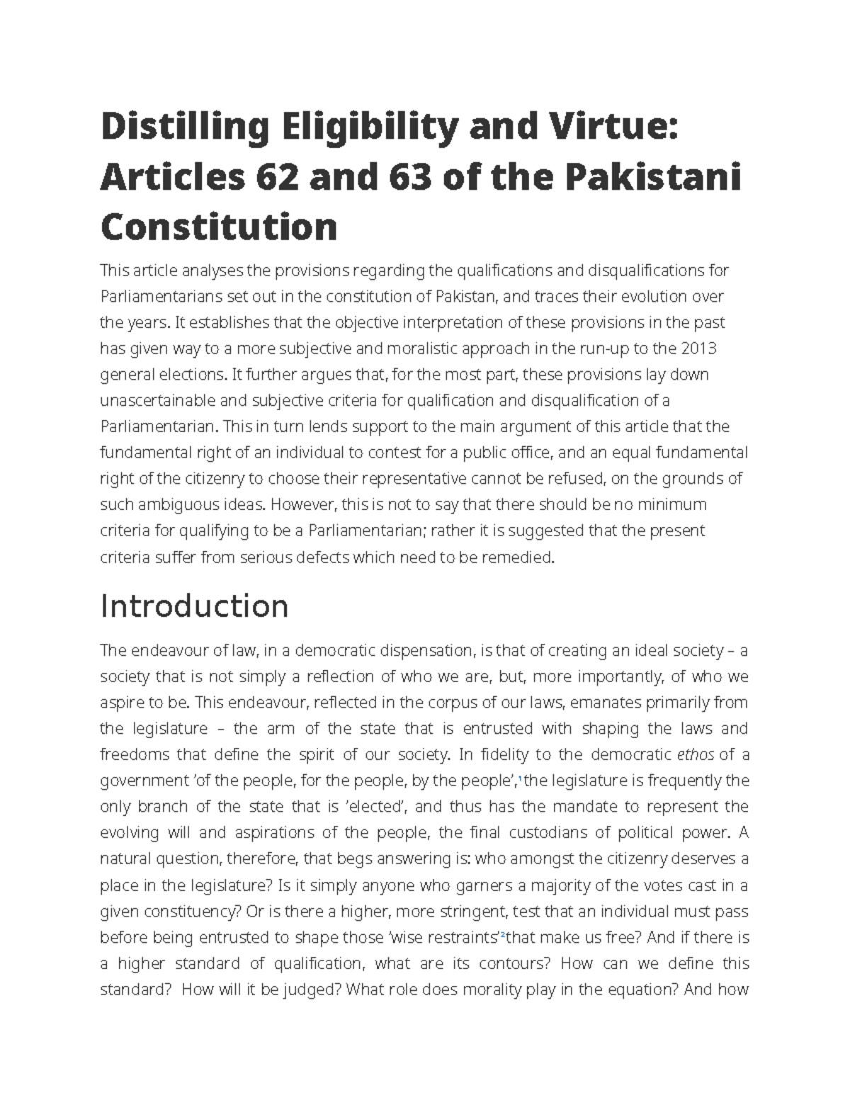 Analyzing Articles 62 and 63: Qualifications for Parliamentarians in ...