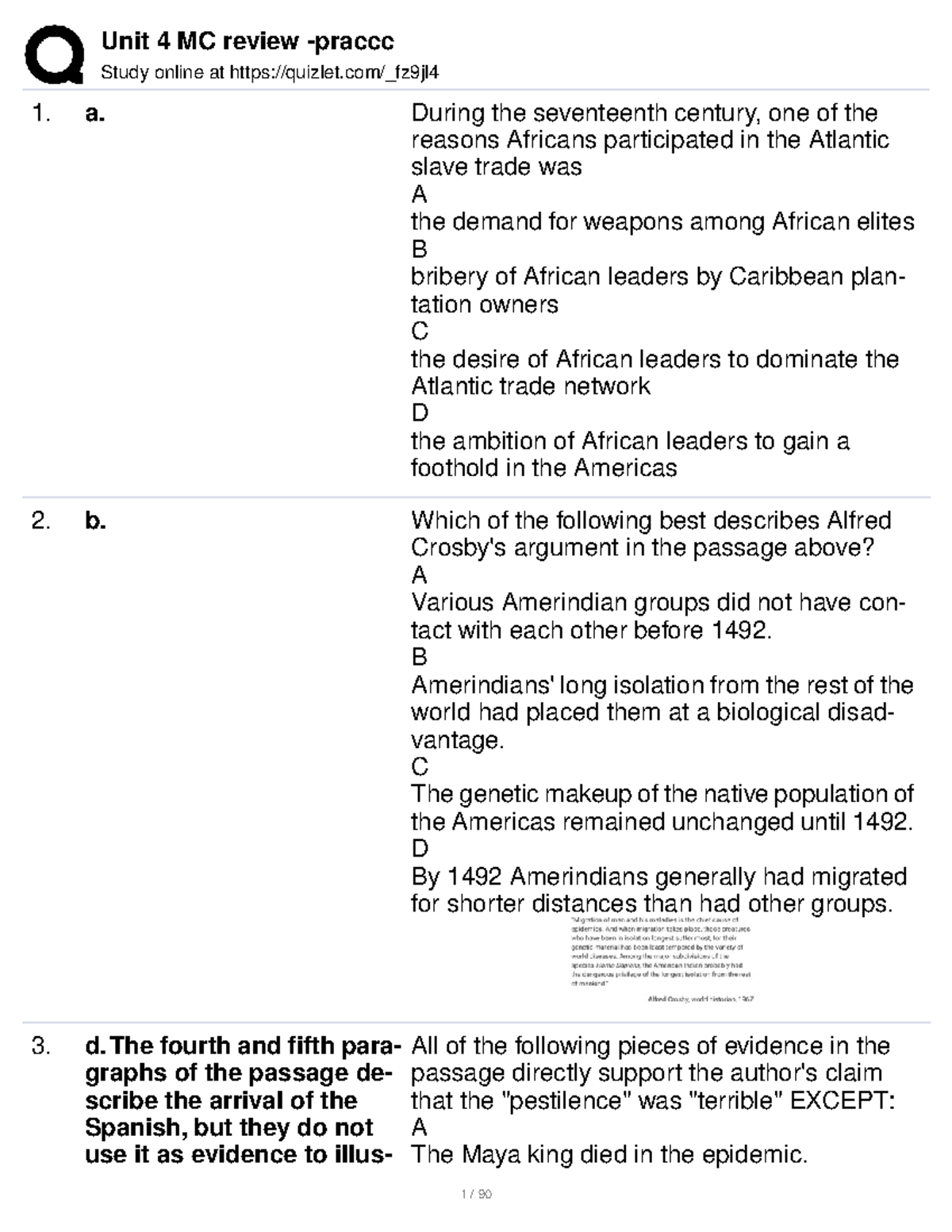 Unit 4 MC Review: Key Concepts and Questions for Study - Studocu